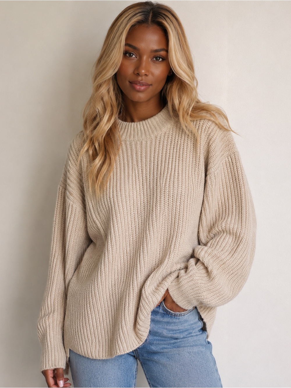 Athleta Cozy Ribbed Crewneck Sweater in Beige